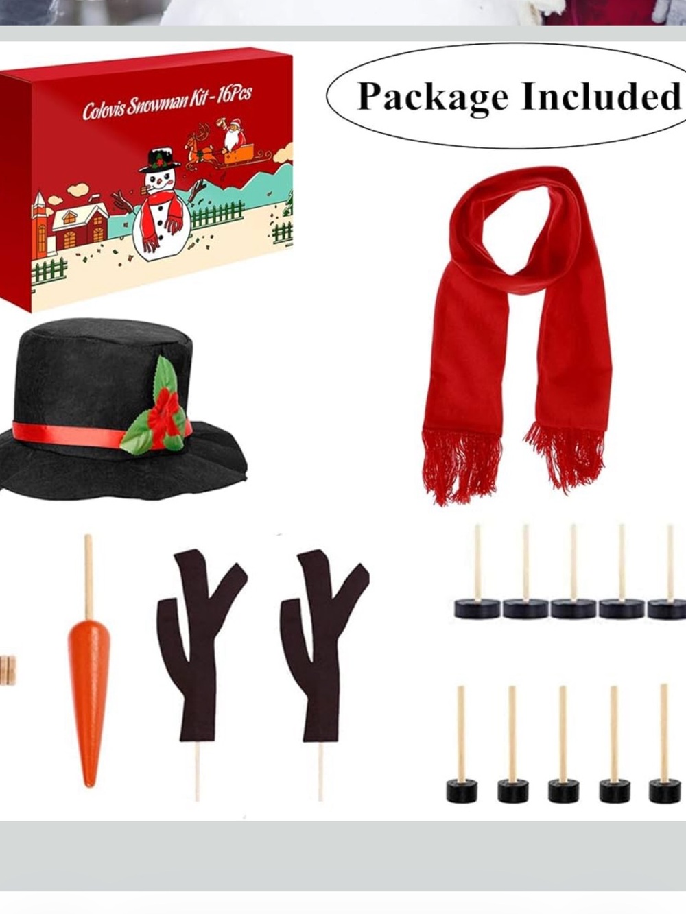 Snowman Building Kit- 16 Piece Decorating Kit For Kids Winter Activity Holiday